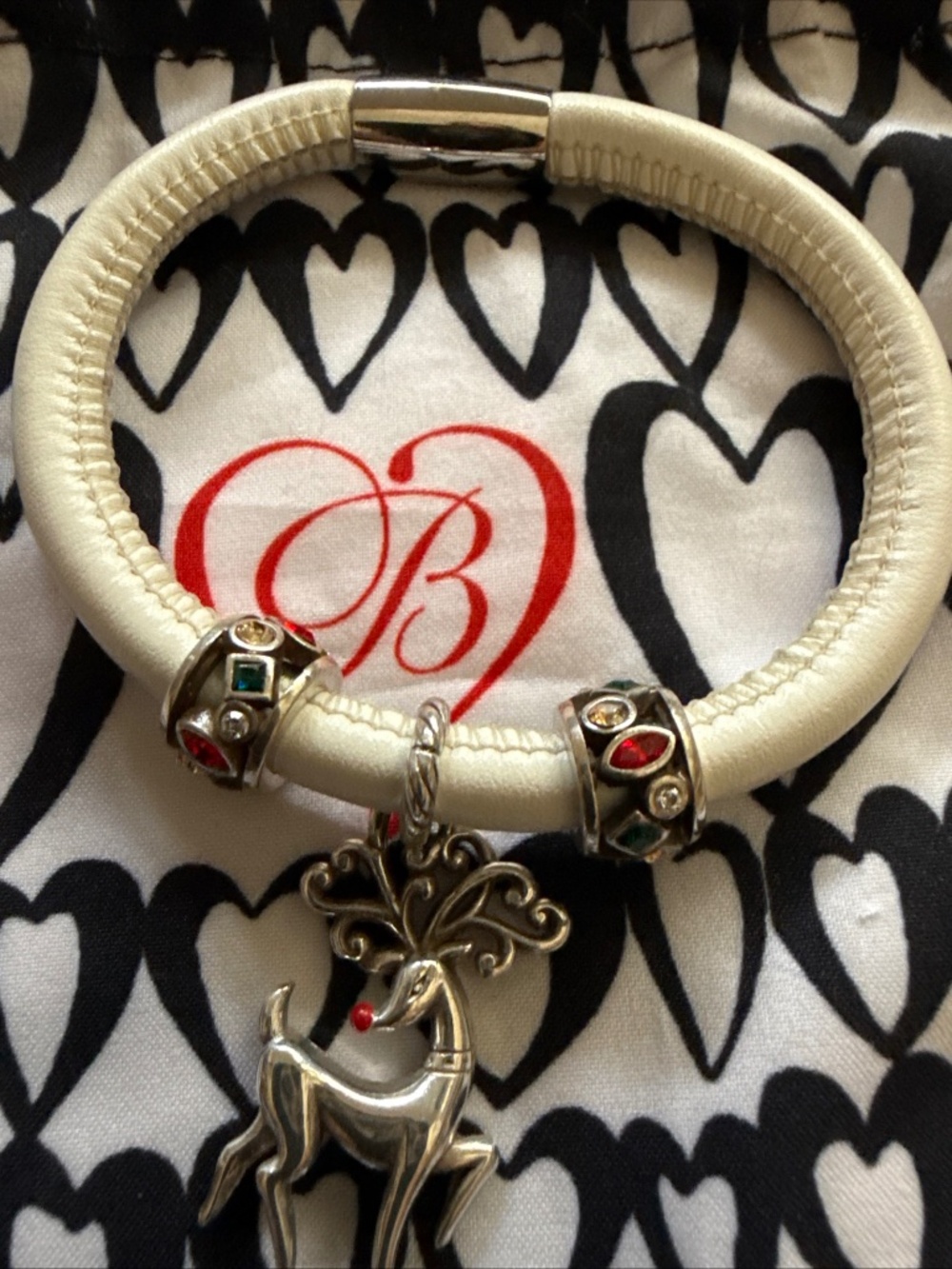 Brighton Jewelry White Christmas Bracelet with Holiday Beads and Reindeer Charm